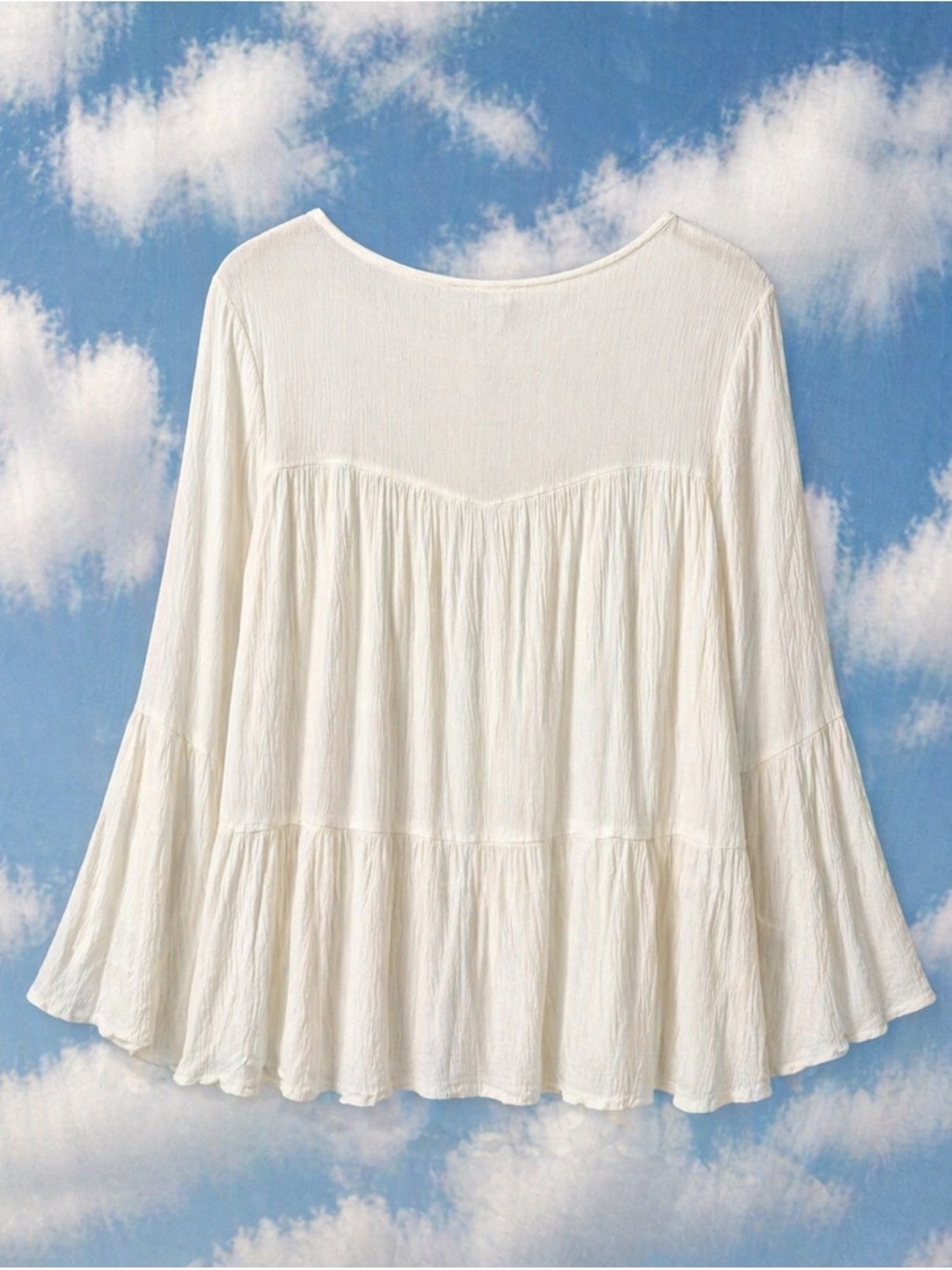 Soft Surroundings Gauze Blouse Medium Boho Cream Flowy Tiered Top Bell Sleeve - Picture 4 of 8